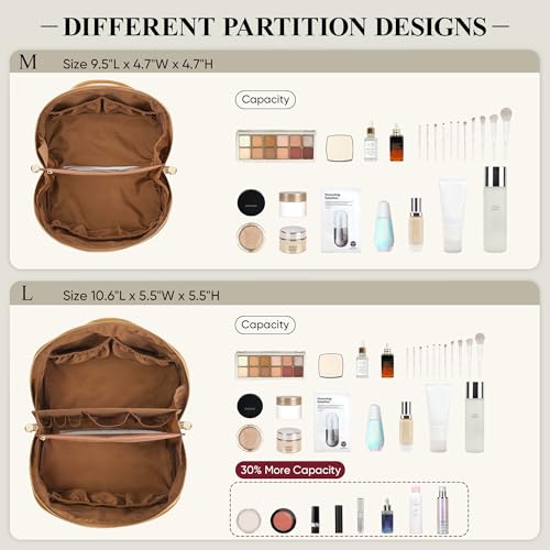 Travel Makeup Bag, Large Capacity Cosmetic Bags for Women, Waterproof Portable Pouch Open Flat Make up Organizer Bag with Dividers and Handle, Toiletry Bag for Essentials
