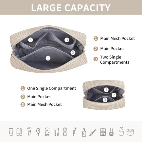 MAGEFY Small Makeup Bag for Purse Mini Cosmetics Bag Corduroy Cute Cosmetic Pouch for Women with Slip-in Pockets