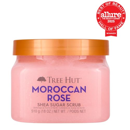 Tree Hut Moroccan Rose Shea Sugar Scrub, Exfoliating & Hydrating Body Scrub with Shea Butter & Essential Oils, Smooth & Soften Skin, Holiday Gift & Stocking Stuffer, 18 oz