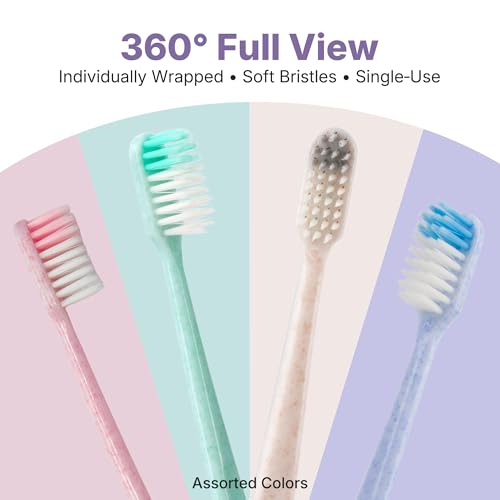 120-Pack Disposable Toothbrushes Individually Wrapped, Soft Bristle Bulk Travel Toothbrush for Adults, Kids, Guest, Hotel, Home, Camping, Donation ? 4 Colors, Mini Manual Value Pack