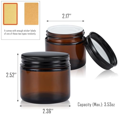 4oz Amber Glass Jars with Lids - 24 Pack Cosmetic Containers for Travel, Cream & Lotion