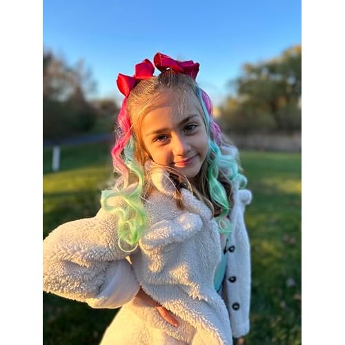 Dreamlover Girls Clip In Rainbow Hair Extensions, Mix Colored Hair Extensions for Kids, Dual-color Curly Hairpieces for Halloween, 24 Pieces