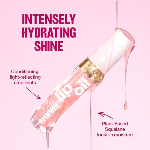 REVLON Super Lustrous Glimmer Lip Oil, Moisturizing & Tinted, Shiny Finish, Made with Plant-Based Squalane, 008 Just Toasty, 0.13 fl oz