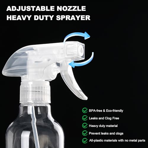 Spray Bottles 12oz Plastic Spray Bottle for Hair Mist/Stream Heavy Duty Empty Spray Bottles for Cleaning Solutions, Plants (12oz-Clear)