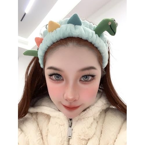 Funny Dinosaur Headband Cute Animal Cat Duck Frog Dinosaur Snail Kawaii Spa Headband Hair Accessories for Washing Face Shower Sports Beauty Skincare (Style 19)