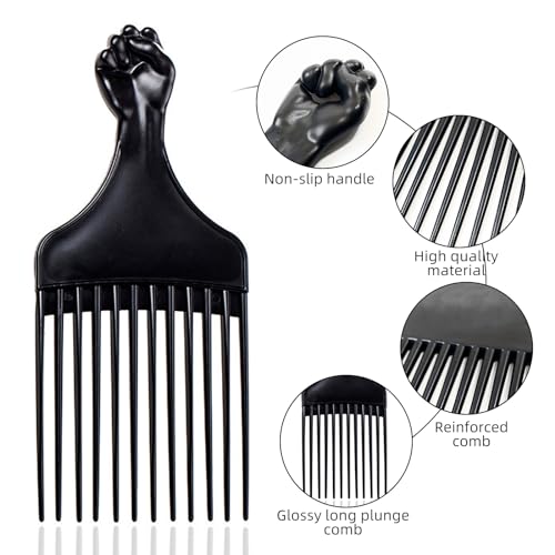 Soft 'N Style Plastic Hair Pick Combs for Women and Men - 3 Pack Black Detangling Combs for Afro, Curly Hair Braiding and Styling