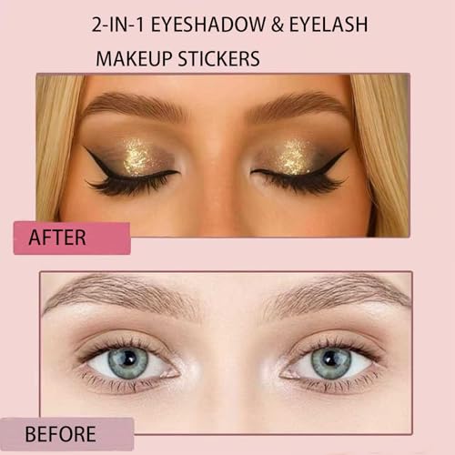 Lazy Eye Shadow Eyelash Patch, 2025 New Eyeshadow Eyelash Stickers, 3-in-1 Self-Adhesive Reusable Fast Eye Makeup Stickers with False Lashes, With False Eyelashes, Eyeshadow, Eyeliner(BLACK) (2PCS)