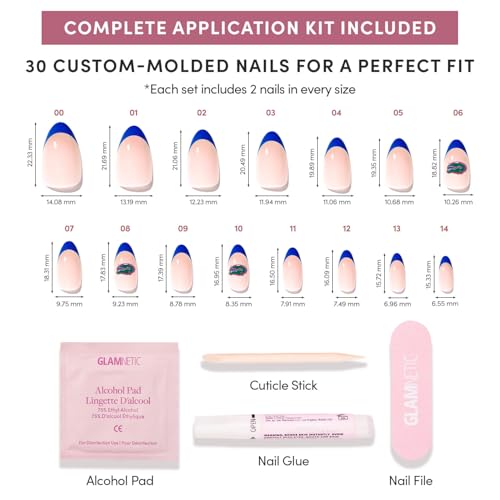 Glamnetic x Fanatics Press On Nails - Florida Gators | Short Almond Fake Nails, Collegiate Gators Blue French Tips, College Nails, Salon-Quality | 15 Sizes - 30 Nail Kit with Glue