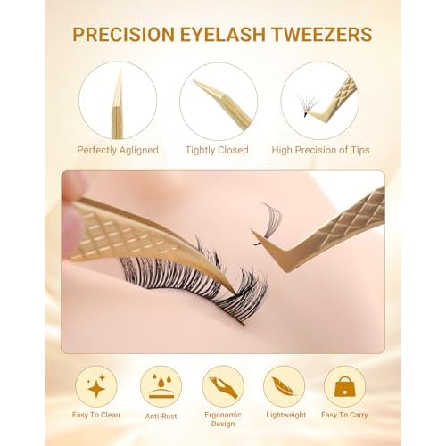 NAGARAKU Eyelash Tweezers Set, 5 PCS Precision Micro Fiber Tip Tweezer for Lash Extensions Antistatic Anti-Slip Straight and Curved Pinzas AG-03/AG-05/AG-07/AG-08/AG-09 with Box For Lash Artists