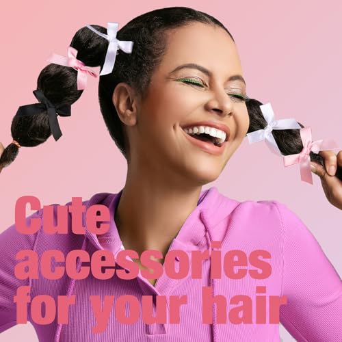 Teenitor 30pcs Hair Bow Pink Bow, Pink Black White Bows for Hair Small Hair Bows, Hair Bow Clips Cute Black White Bow Hair Accessories for Girls
