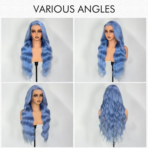 Lake Blue 13x4 Body Wave Lace Front Wigs Human Hair 180 Density UHD Transparent Lace Front Wigs Human Hair Pre Plucked Pre Cut Lace Glueless Wig Virgin Colored HumanHair Wigs For Women 20inch