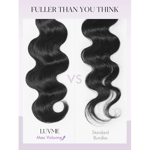 LUVME Human Hair Bundles Body Wave 16 18 20 inch, 100% Brazilian Virgin Human Hair Human Hair 3 Bundles, Unprocessed Double Weft 15A Grade, Soft & Full Natural Look for Black Women