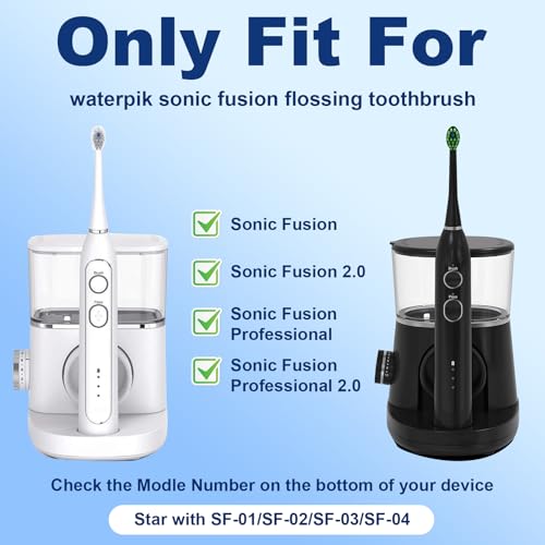 6 Pack Replacement Brush Heads for Waterpik Sonic-Fusion 2.0 (SF-03/SF-04) & Sonic-Fusion (SF-01/SF-02) Flossing Toothbrush - Individually Sealed with Hygienic Caps, White