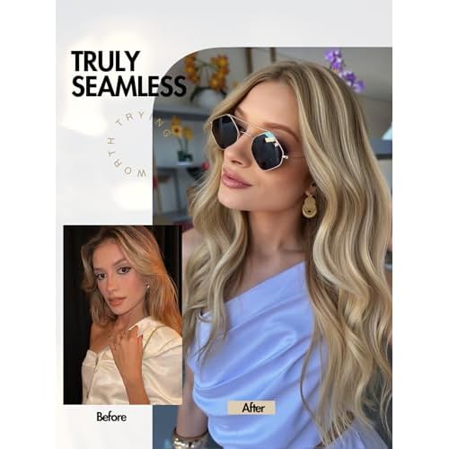 WIGER Genius Hair Extensions Real Human Hair Double Layer Hair Extensions Golden Brown Invisible Scalp-simulated Remy Human Hair With Highlights 100g Glueless Twin Tabs Piano Blonde PU Skin Weft