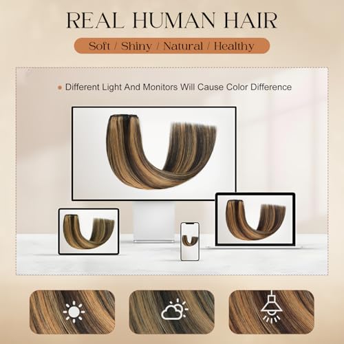 Clip in Hair Extensions Real Human Hair 16inch 8pcs 90g Seamless Balayage Dark Brown Hair Extensions Clip Ins Double Weft Dark Brown Highlight Chestnut Brown Invisible Straight Remy Human Hair
