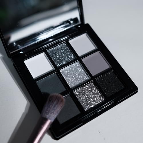 9 Color Smokey Eyeshadow Palette - Highly Pigmented Matte & Glitter Shades, Long-Lasting, Waterproof & Blendable, Black Silver Gray Eyeshadow Set for Sultry Glam (Reversal Star Smokey)