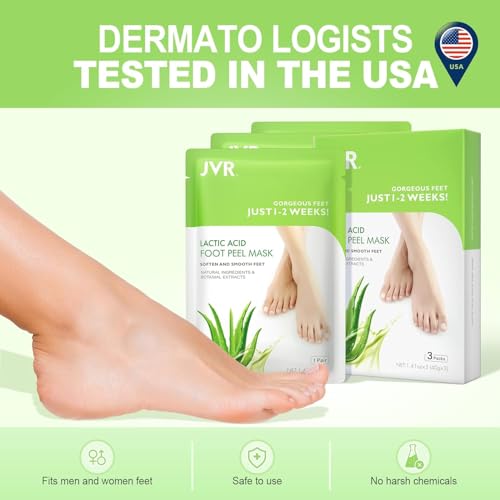 JVR Foot Peel Mask - 3 Pairs - Exfoliating Peeling Callus Remover, Repairs Cracked Heels & Dry Skin, for Smoother and Softer Feet (Aloe Vera)