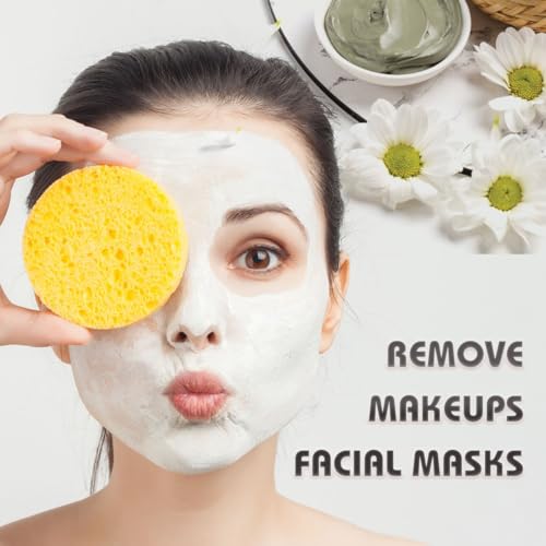 100-Count Compressed Facial Sponges, 100% Natural Cosmetic Spa Sponges for Facial Cleansing, Exfoliating Mask Yellow Round