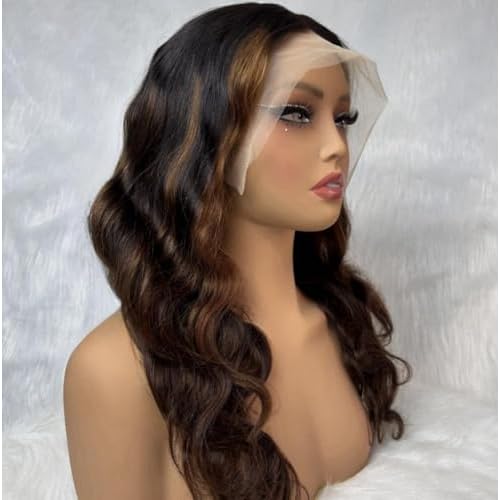 Brown Highlight Wig Human Hair Body Wave 13x4 Lace Front Wigs Human Hair Transparent Lace Wig Pre Plucked with Baby Hair Natural Hairline£¨20INCH£©