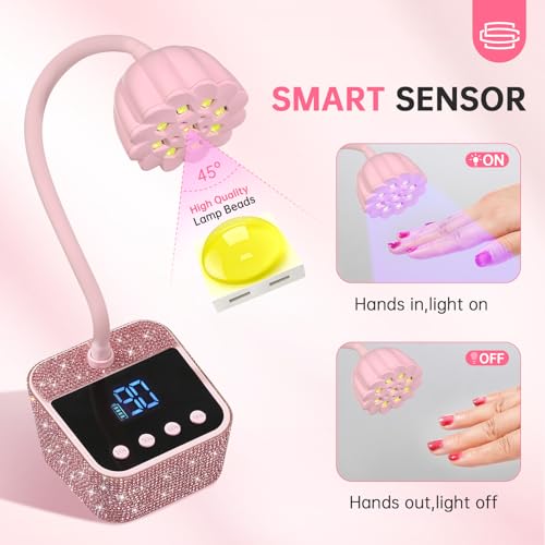 UV Nail Lamp, Mini UV Light for Gel Nails Polish, Rechargeable Nail Dryer with 4 Timers, Quick Drying Cordless Goosenecks Home Nail Salon DIY Manicure