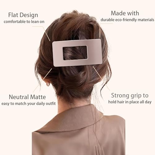 4 PCS Flat Hair Clips, Large Flat Claw Clips for Women Girls, Strong Hold French Hair Clips for Thick Thin Hair, Stylish Classic Hair Barrettes(Neutral Matte)