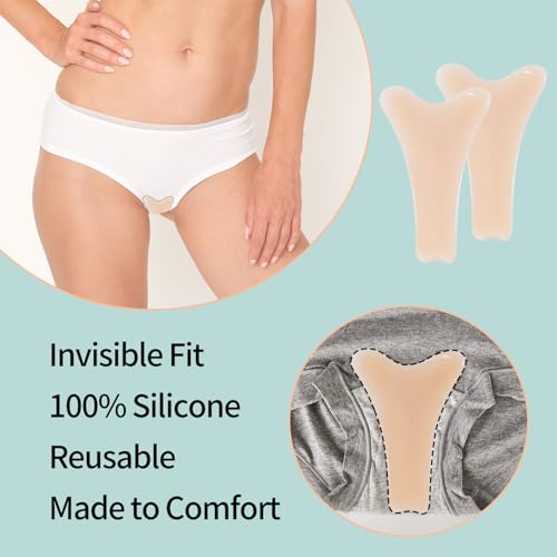 4 Pack Y-Shape Invisible Concealer Pads for Women, Reusable Self-Adhesive Silicone Covers, Seamless Underwear Guard & Smoothing Inserts for Leggings, Yoga Pants, Swimsuits, and Bikinis, Light Nude