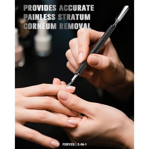 FERYES Cuticle Pusher with Fork, 2-in-1 Cuticle Remover Tool, Upgraded Stainless Steel Cuticle Trimmer Nail Care Tool for Manicures- Black(5.8 Inches£©