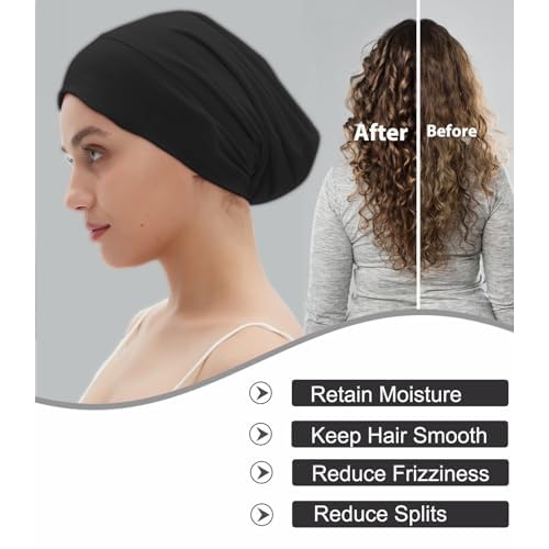Satin Bonnet for Sleeping Night Cap, Satin Lined Silk Bonnet Large Sleep Cap for Curly Braids Hair Beanie Black Women