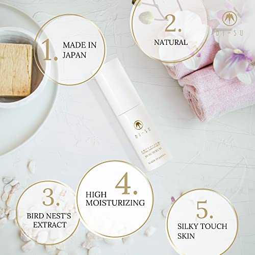 BI-SU Serum | Hydrating Serum with Natural Swiftlet Nests Extract, Collagen, Hyaluronic Acid, EGF, Anti-aging Japanese Skincare, Improves Dryness, Fine Lines, Elasticity, No Oiliness, 1 fl.oz, 30ml