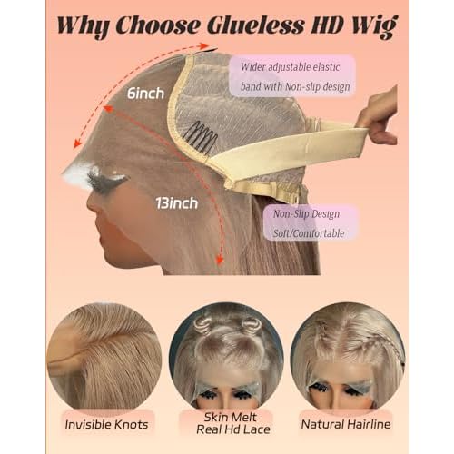 Sherico Ash Blonde Wigs Human Hair for Black Women,Glueless 13X6 HD Ash Blonde Lace Front Wigs Wear and Go Ash Gray Straight Lace Frontal Wig Pre Plucked with Natural Hairline 180 Density