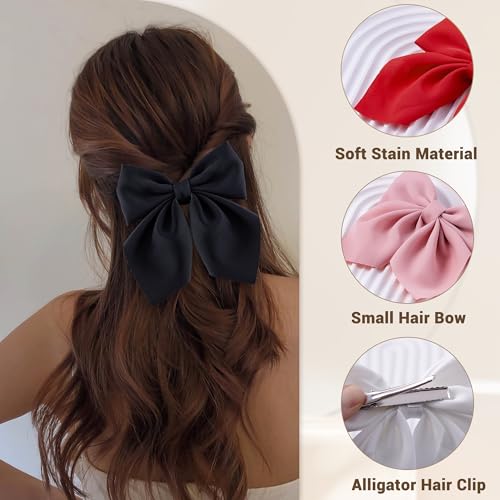 8 Pcs Hair Bows for Women Short Tail Bow Hair Clips Small Alligator Barrettes Cute Accessories for Girls(Black/Pink/Red/White)