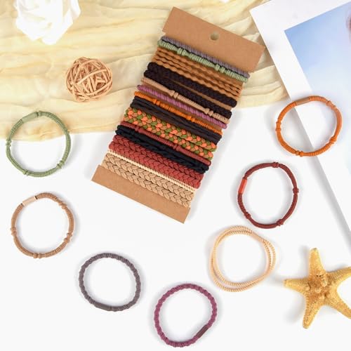 NEBURORA 28 Pcs Boho Hair Ties Braided Elastic Bracelets Hair Ties Ponytail Holders for Women and Girls with Thick or Thin Hair 6 Styles Multicolor