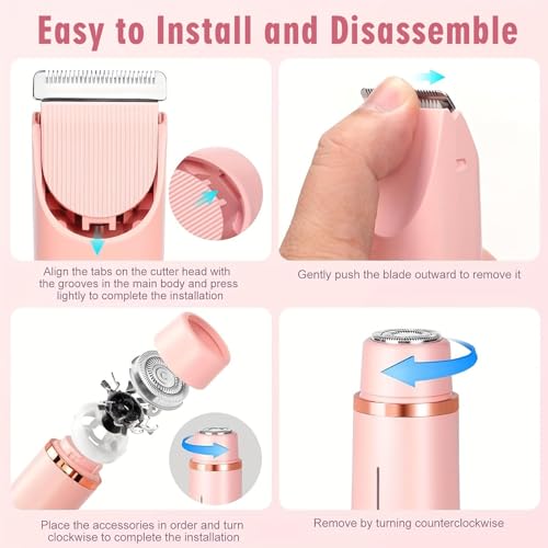Bikini Shaver,2 in 1 Dual Head Bikini Trimmer & Body Shaver, Painless Hair Removal with Silky Glow Finish, Cordless & Waterproof Electric Trimmer for Women,Pink