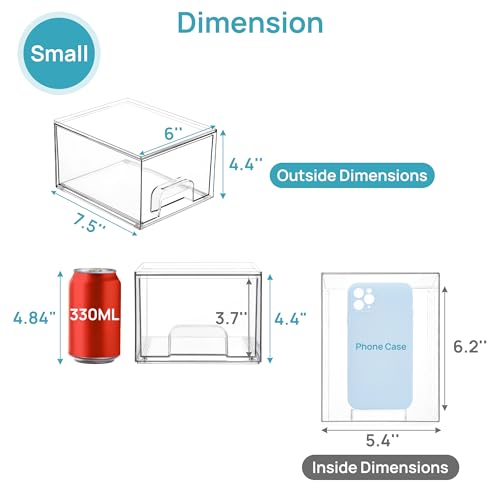 Vtopmart 4 Pack Small Clear Stackable Storage Drawers,Acrylic Bathroom Makeup Organizer,Plastic Storage Bins For Vanity, Undersink, Kitchen Cabinets, Pantry, Home Organization