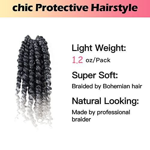 Niseyo 6 Inch Passion Twist Hair Pre-twisted 8 Packs Pre-looped Crochet Passion Twist Crochet Hair Short Braids (TGrey)