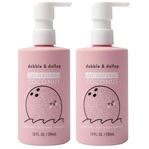 Dabble & Dollop Coconut Body Wash & Shampoo ? 3-in-1 Natural Bubble Bath for Kids, No Parabens or Sulfates, Vegan, Gluten-Free, Tear-Free (10oz, Pack of 2)
