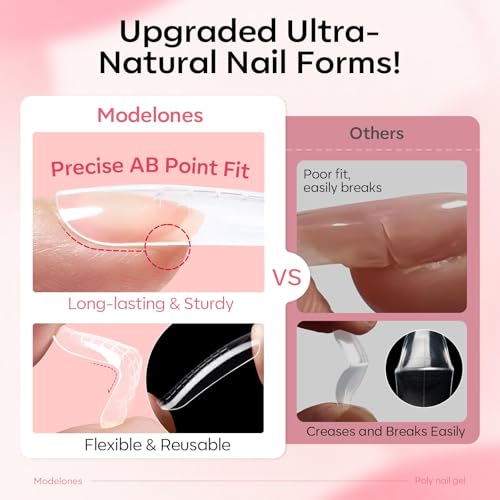 Modelones Poly Gel Nail Kit 3 Colors Clear White Apricot with Slip Solution Dual Nail Forms Top Base Coat Extension Builder Gel Enhancement Professional Starter Kit DIY Nail Art Salon Use