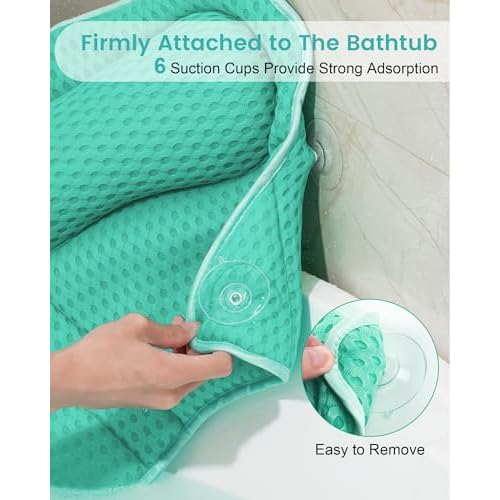 Bath Pillow, Bath Pillows for Tub Neck and Back Support, Soft 4D Air Mesh Bathtub Pillow 16.5 x 17.3 INCH, with 6 Powerful Suction Cups, Bath Accessories Relaxing Gifts for Women (Lake Blue)