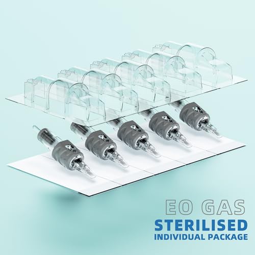 50Pcs Tattoo Cartridge Needles, Professional Assorted Kit (#12 Standard) - Mixed RL, RS, M1 & RM Sizes with Safety Membrane & Finger Ledge Grip for All Standard Rotary Tattoo Pen Machines