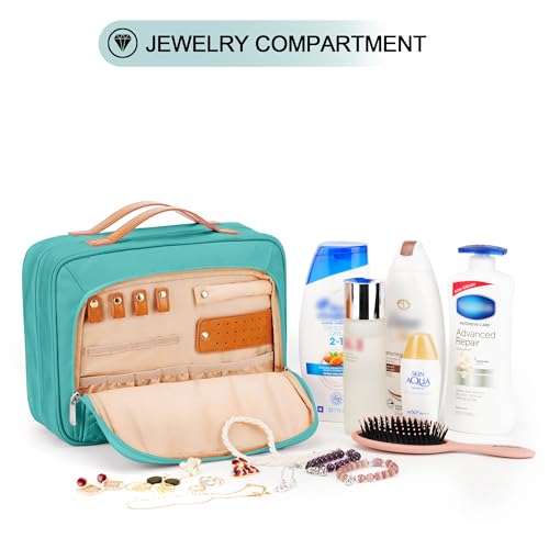 Travel Hanging Toiletry Bag for Women, Cruise Ship Essentials, with Jewelry Organizer, Extra Large Makeup Dopp Kit, Waterproof Cosmetic Bags, Toiletries Kit Set with Trolley Belt, Blue