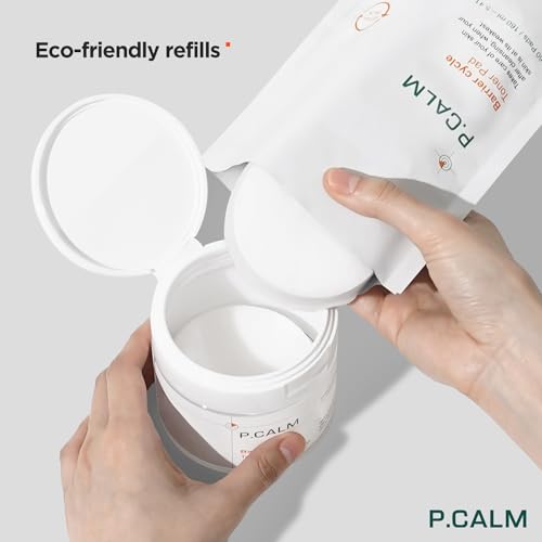 P.CALM Barrier Cycle Toner Pad Refill Pack ? 120 Pads (60 + 60) with Centella Asiatica & Papaya Extract for Soothing, Moisturizing & Exfoliating, Korean Vegan Facial Toners Pads for Sensitive Skin
