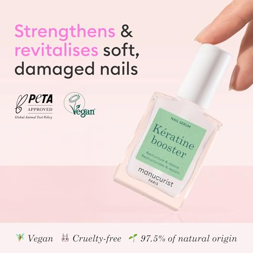 Manucurist Keratin Booster ? Nail Strengthener for Damaged Nails ? Nail Care with Plant-Based Keratin, AHAs, PHAs, MSM, Silicon, and Vitamin B8 ? 97.5% Natural-Origin Ingredients