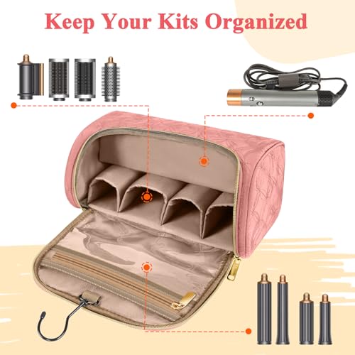 Mancro Padded Carrying Case Compatible with Shark Flexstyle Complete Styler and Attachments, Air Wrap Case fit for Shark Hair Styler with Metal Hanging Hook for Diffuser and Flexstyle Attachment, Pink