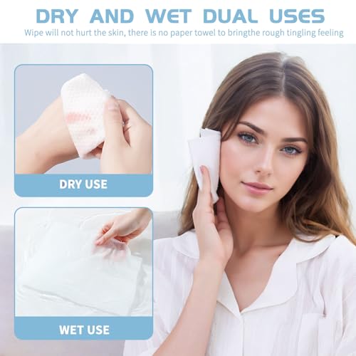 Cotton Facial Dry Wipes 100 Count, Deeply Cleansing Disposable Face Towel Wash Cloth, Multi-Purpose for Skin Care, Make-up Wipes, Face Wipes and Facial Cleansing (6 Pack)
