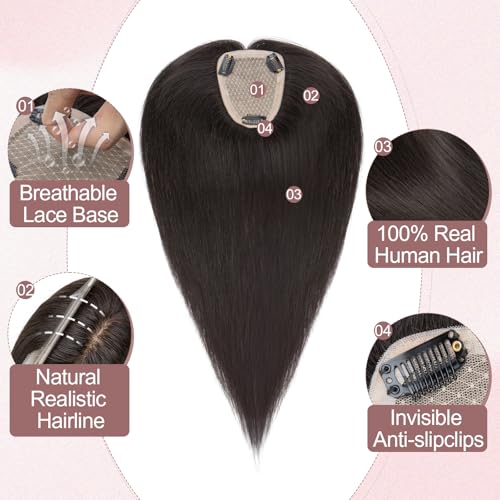 Hair Toppers for Women Real Human Hair Toppers Hairpieces for Women No Bangs Adds Volume 14 Inch 1B Natural Black