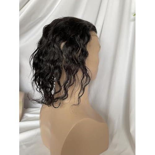 12" Human Hair Toupee Natural Wave 10¡¿8 Inch Hairpieces for Men 100% European Virgin Human Hair Replacement System Hair Topper Pieces for Men Mono Net with PU Around (#natural black color)