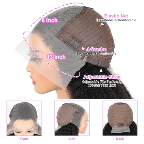13x6 Afro Curly Lace Front Wigs - Human Hair, 200% Density, Transparent Frontal, Pre Plucked, Knots Bleached, Black, 22 Inch