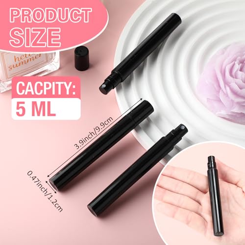Tanlade 300 Pcs 5ml Mini Spray Bottles Black Plastic Perfume Atomizer Sprayer Bottles Portable Perfume Travel Refillable Bottle for Travel Pocket Dispenser Container