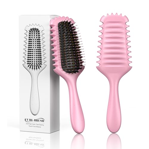 Curl Defining Brush 2025 Upgrade Curl Hair Brush Gifts for Women and Men ? Shape, Volume Brush and Detangle Curly Hair Styling with Reduced Pulling Pink