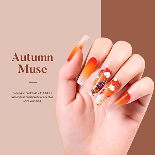 AIMEILI Soak Off U V LED Hema Free Fall Gel Nail Polish Set for Halloween Nail Art Gifts, Cruelty Free, Vegan, Wine Brown Neutral Gel Nail Polish Set Of 12pcs - Kit Set 4
